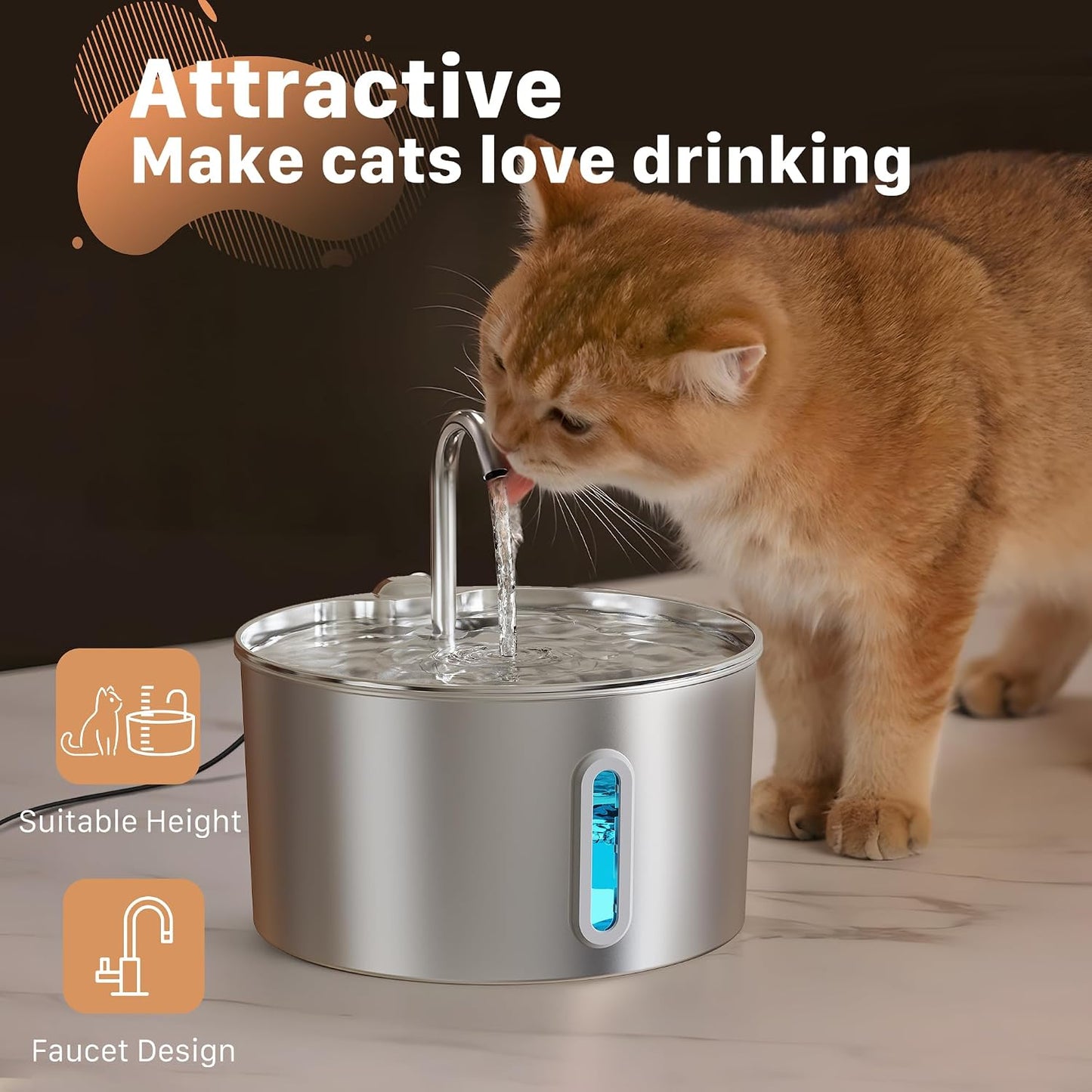 Aquivra® Stainless Steel Filtered Pet Water Fountain