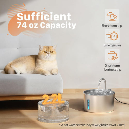 Aquivra® Stainless Steel Filtered Pet Water Fountain